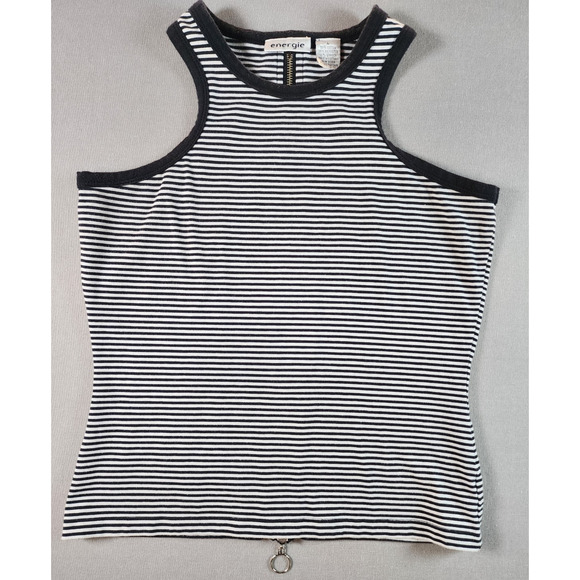 Energie Womens Tank Large Striped Full Zip Racer Back Vintage Y2K 90s - Picture 1 of 5